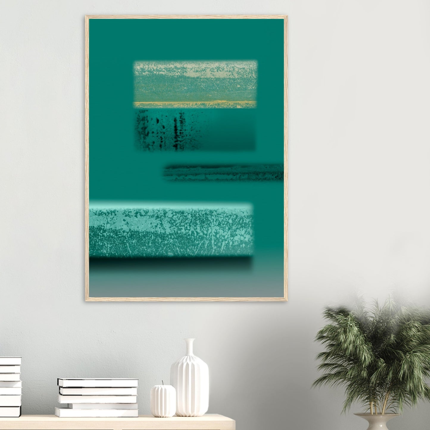 Green Abstract Blocks Museum-Quality Print Matte Paper Wooden Framed Poster